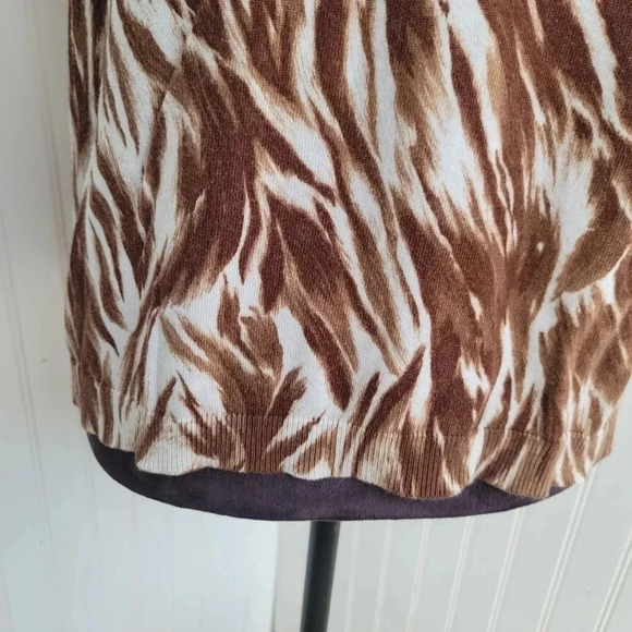 Talbots Women's Brown White Print Knit Stretch Sleeveless Shirt Top Sweater Sz L - Picture 3 of 10